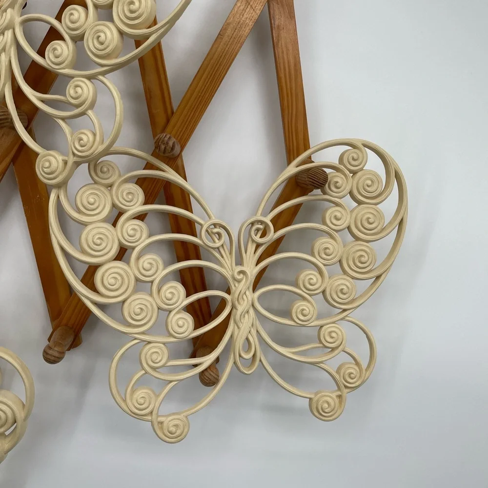 Vintage 1970s Burwood Products Co Elegant Cream Butterfly and Sconce Wall Decor